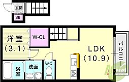 サニーガーデン北本荘 1LDKの間取図画像