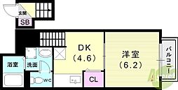 セレッソ八木 1DKの間取図画像