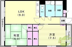 ジュネス住吉 2LDKの間取図画像