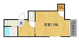 グレース北野 4階1Kの間取り