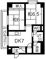 コスモ星の子ハイツ 2DKの間取図画像