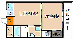ヴィラ白川山手 1LDKの間取図画像