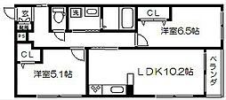 i・レジデンス御所北 2LDKの間取図画像