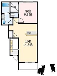 泉北高速鉄道 泉ケ丘駅 徒歩24分の賃貸アパート 1階1LDKの間取り
