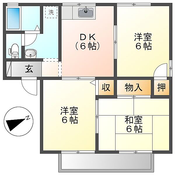 岡山県倉敷市連島町西之浦(賃貸アパート3DK・2階・53.59㎡)の写真 その2