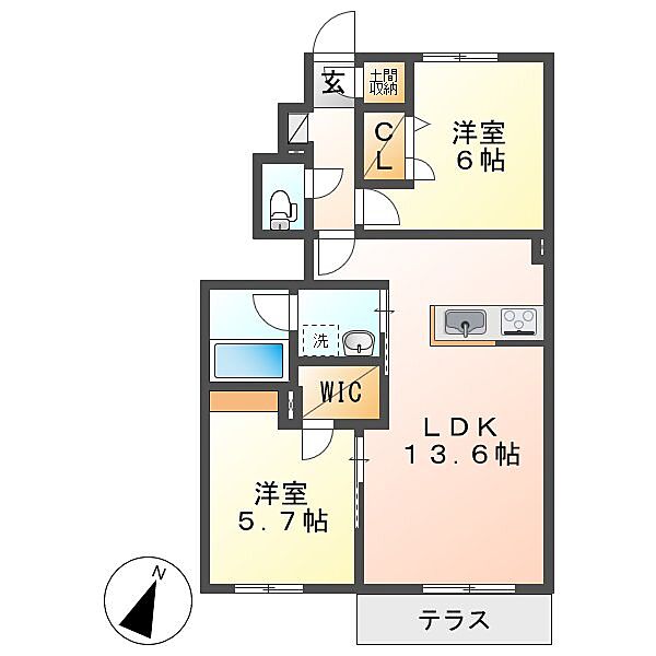 岡山県倉敷市福田町古新田(賃貸アパート2LDK・1階・58.33㎡)の写真 その2