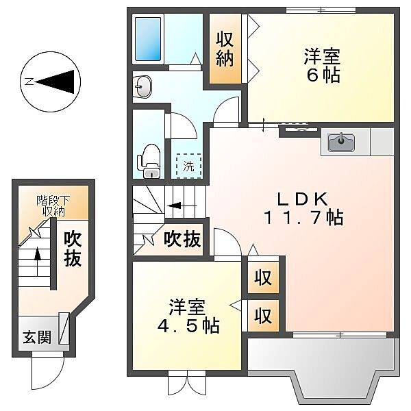 クレストールモリヤA ｜岡山県倉敷市三田(賃貸アパート2LDK・2階・58.12㎡)の写真 その2