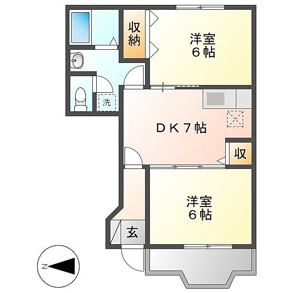 岡山県倉敷市三田(賃貸アパート2DK・1階・46.06㎡)の写真 その2