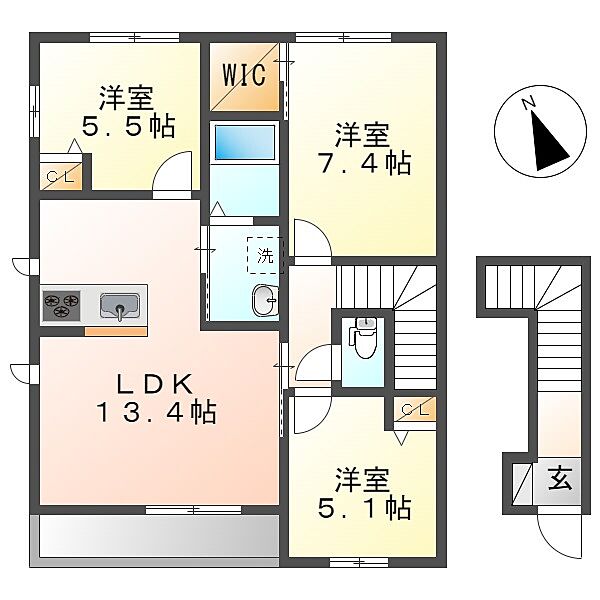 ブランディーユ ｜岡山県倉敷市安江(賃貸アパート3LDK・2階・73.69㎡)の写真 その2