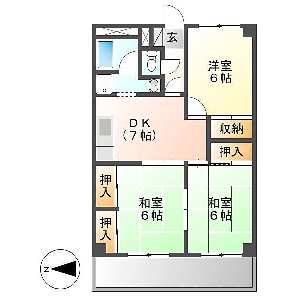 新倉敷駅前再開発住宅 ｜岡山県倉敷市新倉敷駅前1丁目(賃貸マンション3DK・6階・60.12㎡)の写真 その2