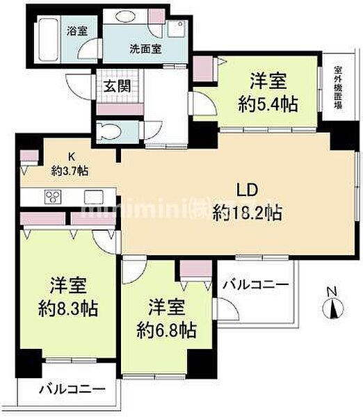 クロスレジデンス大阪新町 ｜大阪府大阪市西区新町1丁目(賃貸マンション3LDK・25階・92.34㎡)の写真 その2