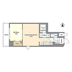 プライマルフロント菊川 2階1LDKの間取り