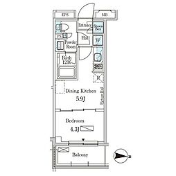 パークアクシス本所・親水公園 9階1DKの間取り