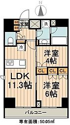 パークハビオ秋葉原エスト 12階2LDKの間取り