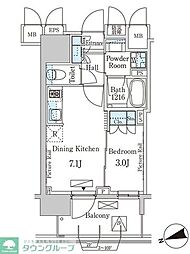 パークアクシス上野グレイスコート 6階1DKの間取り