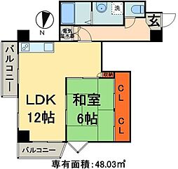 キャッスルマンション両国 7階1LDKの間取り