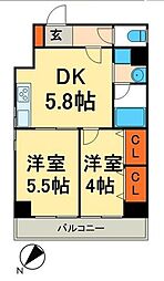 ガラ・シティ蔵前 3階2DKの間取り