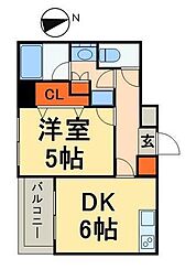 ラクラス田原町 1DKの間取図画像