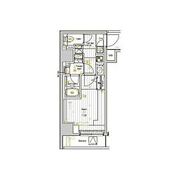 プレミアムキューブ両国デュー 1Kの間取図画像