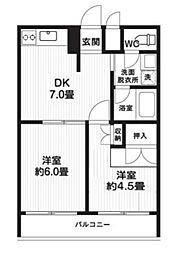 ティーズガーデン大島 2DKの間取図画像