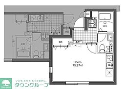 センターコート芝 2階ワンルームの間取り