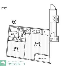 フラッフィー日本橋浜町 2階1LDKの間取り