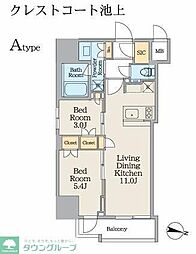クレストコート池上 12階2LDKの間取り