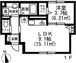 グランデュール信濃町 1階1LDKの間取り