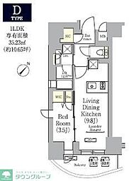 テラス月島 5階1LDKの間取り