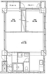 須磨マンション 5階2LDKの間取り