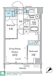 パークアクシス品川南大井パークフロント 4階2LDKの間取り