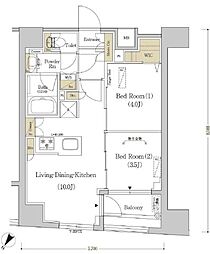 アーバネックス日本橋水天宮 9階2LDKの間取り
