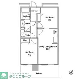 プラザタワー勝どき 22階2LDKの間取り