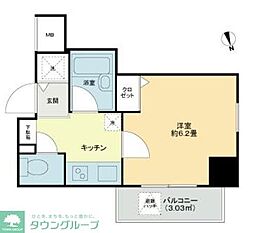 クレアシオン六本木 7階1Kの間取り