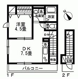 Ｋパークサイド 2階1Kの間取り