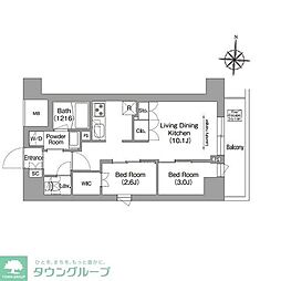 コンフォリア・リヴ南品川 6階2LDKの間取り