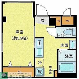レピュア池上レジデンス 1階1Kの間取り