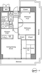 レジディア芝浦 13階3LDKの間取り