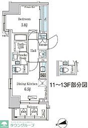 パークアクシス門前仲町イースト 11階1DKの間取り