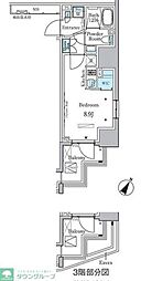 ラテスト白金台 ワンルームの間取図画像