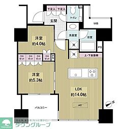 ローレルタワールネ浜松町 2LDKの間取図画像