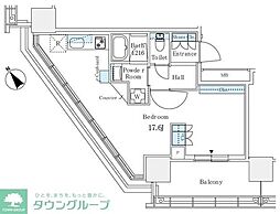 ブリリアタワー浜離宮 ワンルームの間取図画像
