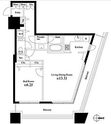 コンシェリア西新宿タワーズウエスト 1LDKの間取図画像