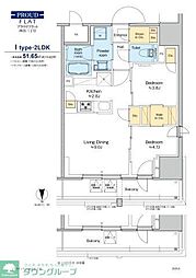 プラウドフラット四谷三丁目 2LDKの間取図画像