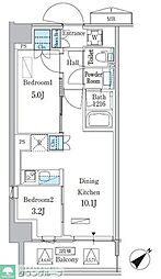 パークアクシス品川南大井パークフロント 2LDKの間取図画像
