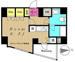 プレミアムキューブG四谷左門町 1Kの間取図画像