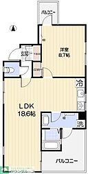 ハレモアナ大岡山 1LDKの間取図画像