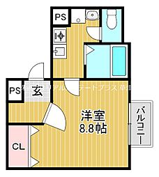 グランシャリオ 2階1Kの間取り