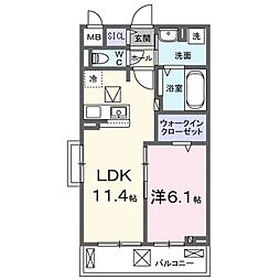レスパスカルム 1階1LDKの間取り