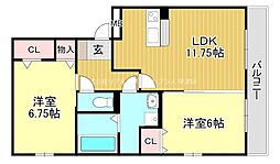 リードオッツI 2階2LDKの間取り